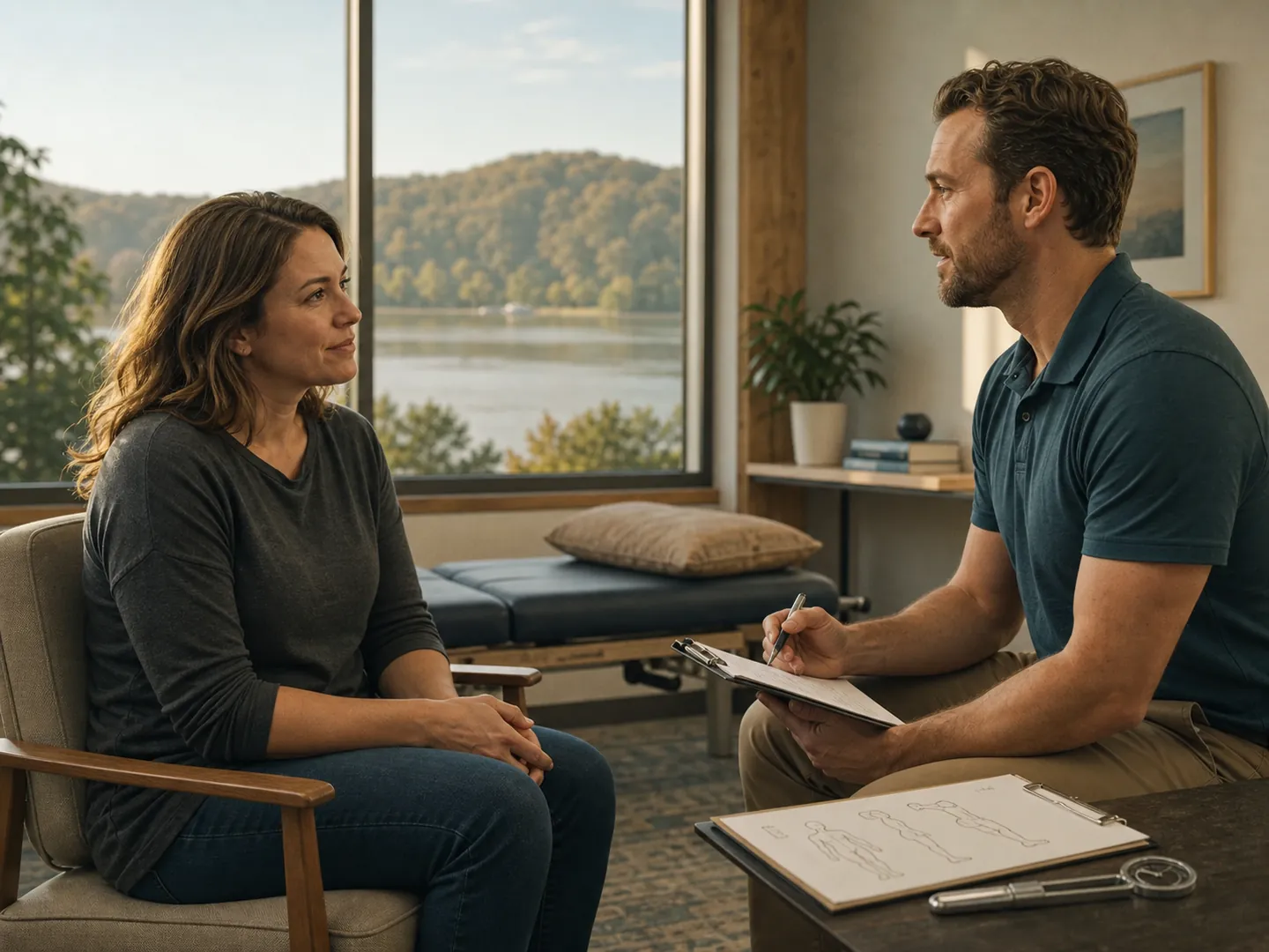 Accident-focused evaluation in Portsmouth, Ohio A patient and clinician discussing changes after a Portsmouth car accident.